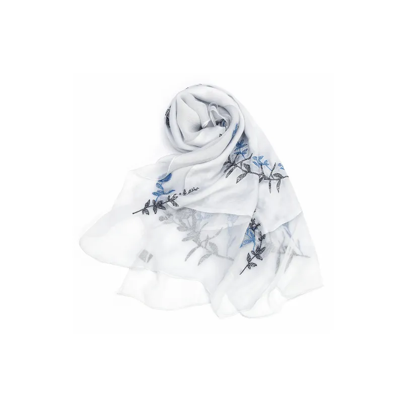 Shanghai Story 100% Mulberry Silk Scarves Women's If Flower Branch Collection-4