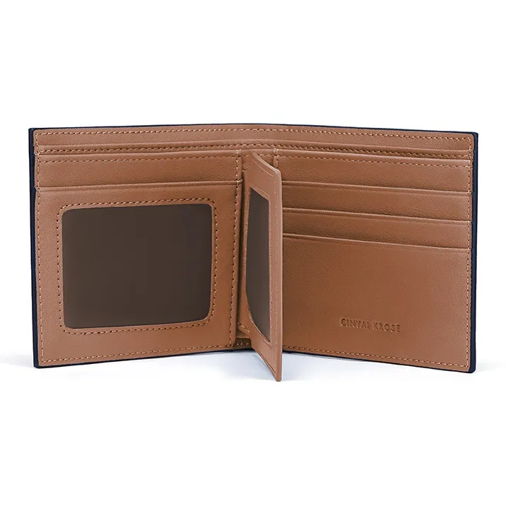 Simvay Clos Cow Leather Coin Purse Document Wallet Clutch Card Holder Men's Black/Dark Blue-4