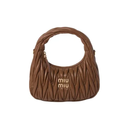 MIU MIU Wander Series Lambskin Crescent Bag Handbag Small Size Women's Caramel