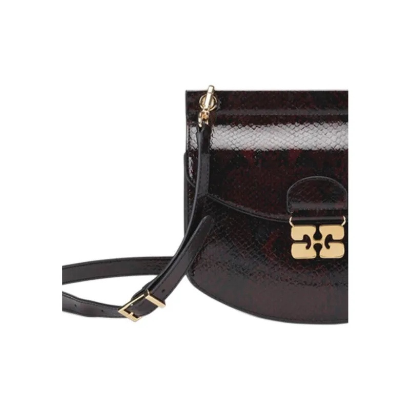 GANNI Recycled Leather Crossbody Bag Shoulder Bag Small Size Women's Burgundy-2