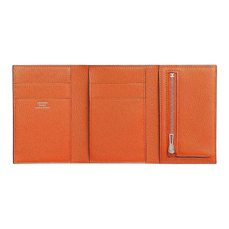 HERMES Bearn Mysore Goat Skin Wallet Women's 0X Aluminum Dan Orange-1
