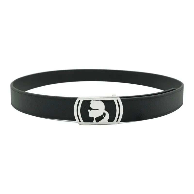 KARL LAGERFELD Top Grain Cow Leather Belts Unisex 3.1CM Black-3