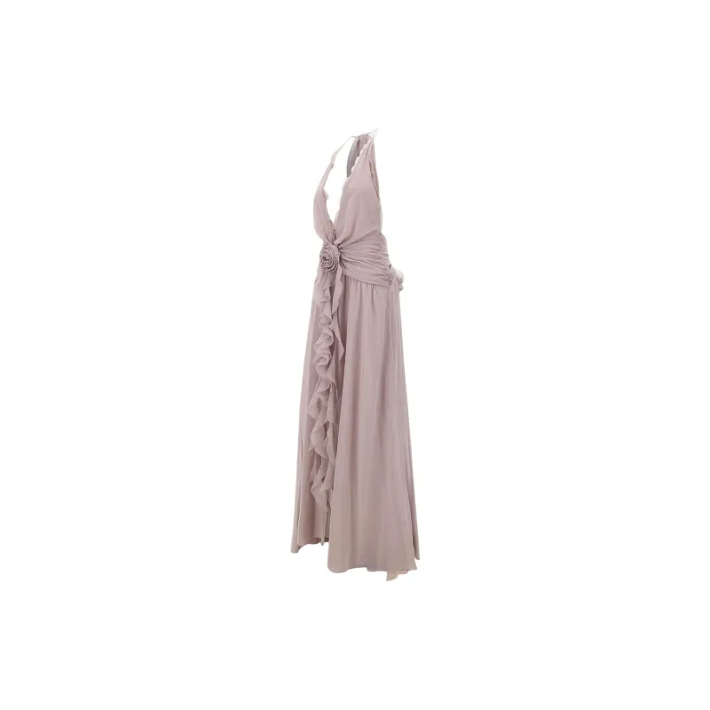 Blumarine Rose Appliqué Halterneck Ruffled Maxi Dress-2