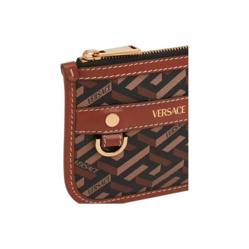 FANSIZHE La Greca Cow Leather Canvas Polyurethane Clutch Unisex Brown-4