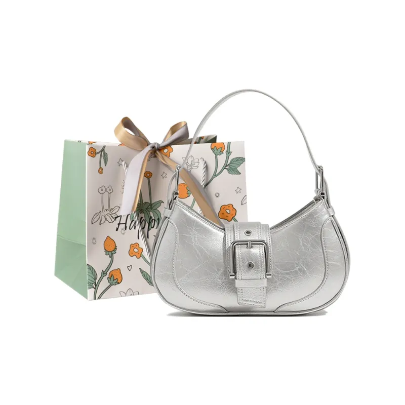 Yalu PU Crescent Bag Handbag Shoulder Bag Crossbody Bag Women's White/Silver/Black-2