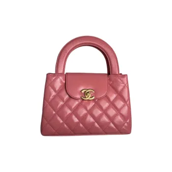CHANEL Shiny Calfskin Handbag Mini Women's Pink