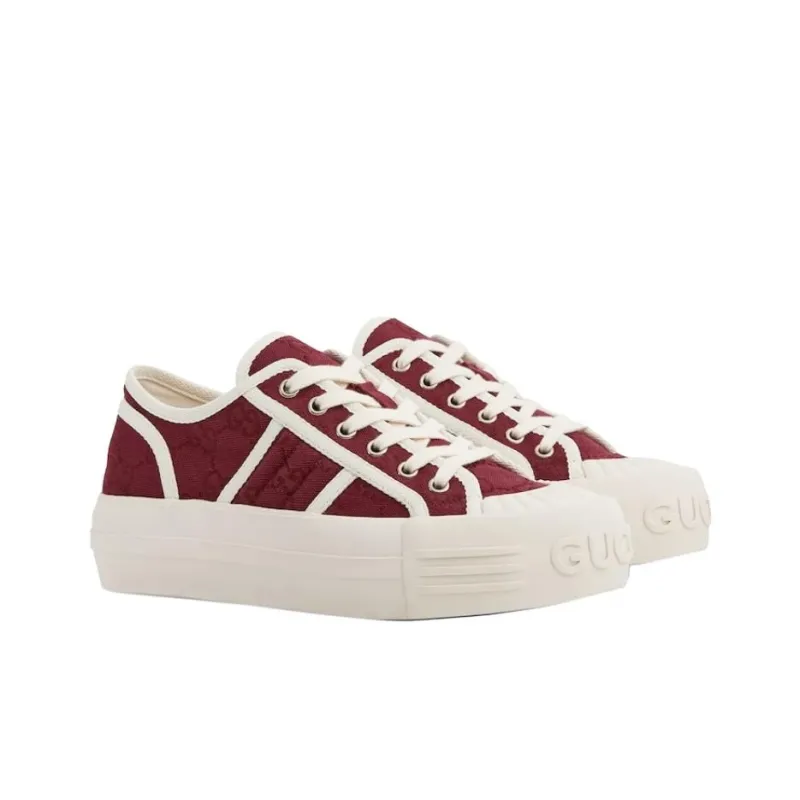 GUCCI Low Top Canvas Shoes Women's Red-2