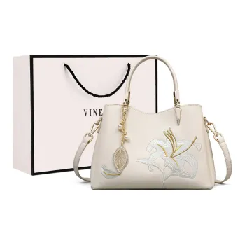 VINEY Cow Leather Handbags Shoulder Bag Crossbody Bag Large Size Women's Ecru