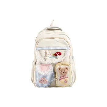 Yalu Nylon Fabric Backpack Regular Women's Yellow/White