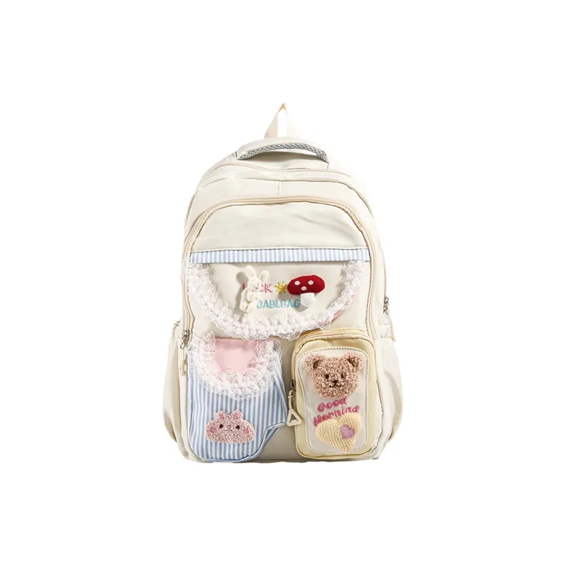 Yalu Nylon Fabric Backpack Regular Women's Yellow/White-0