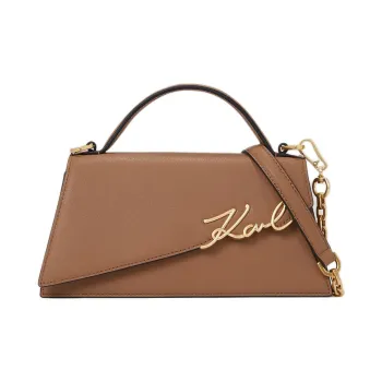 KARL LAGERFELD K/SIGNATURE Cow Leather Shoulder Bag, Crossbody Bag, Handbag Women's Brown