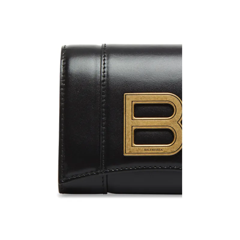 Balenciaga Hourglass Shiny Smooth Cow Leather Card Holder Wallet Women's Black-1