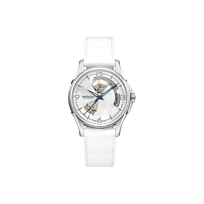 HAMILTON Jazz Series Automatic Mechanical Movement Unisex Watch 42mm White Dial Stainless Steel Case Leather Strap-0