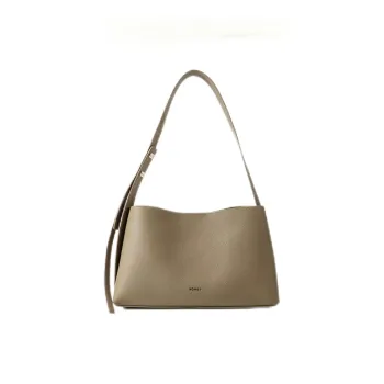 HONGU Cow Leather Shoulder Bag For Commute To Work Medium Size Women's Elephant Gray/Ecru