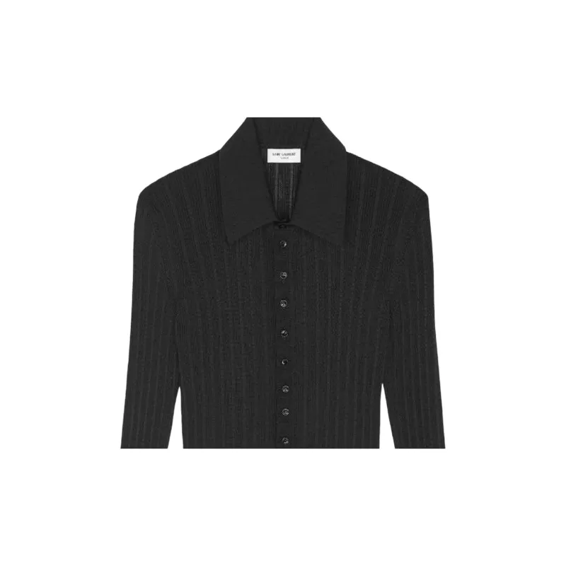 SAINT LAURENT Buttoned Long Sleeved Knitted Shirt-3