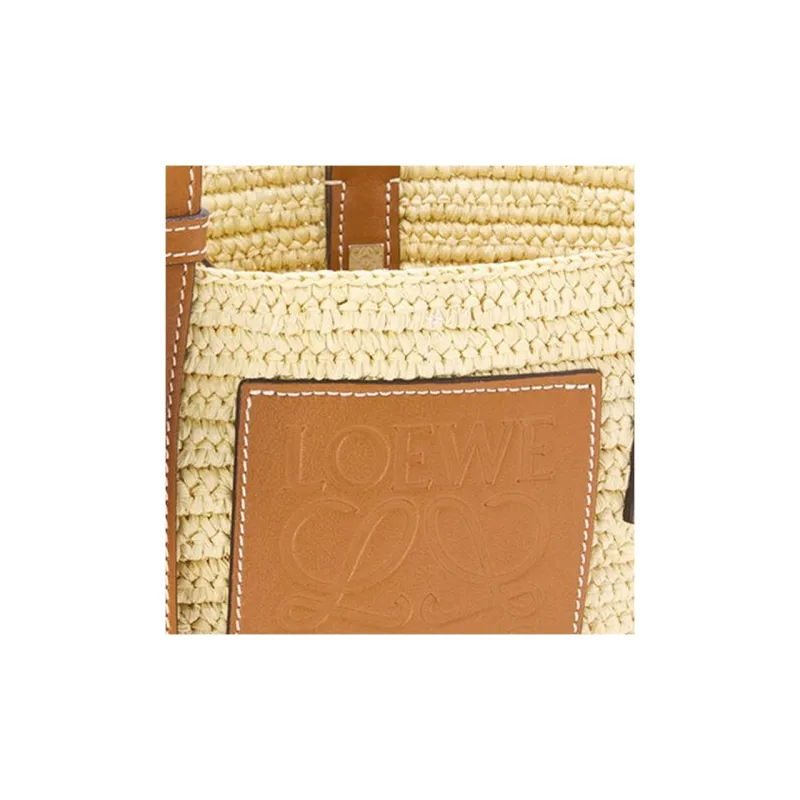 LOEWE Elephant Basket Bag In Raffia And Calfskin Natural/Tan-3