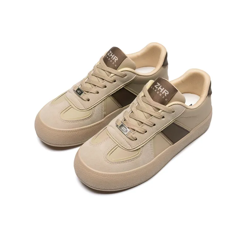 ZHR German Army Trainers Cushioning Wear Resistant Low Top Skateboard Shoes Women's Apricot Coffee-2