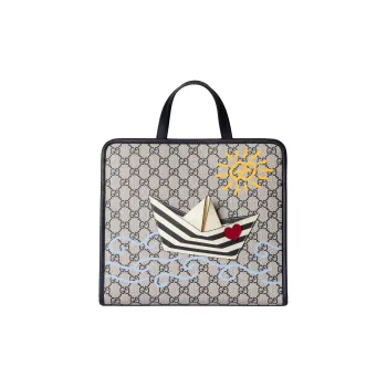 GUCCI GG Supreme Canvas Tote Bag Shopping Bag Handbag Men's Beige & Blue