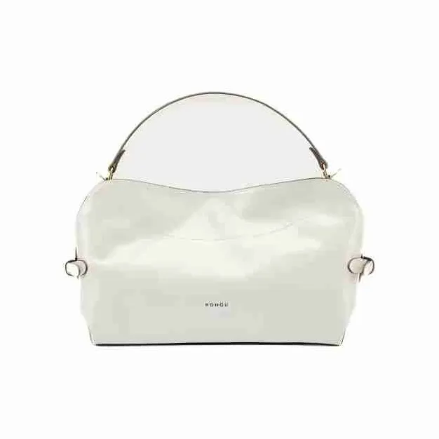 HONGU Cow Leather Handbags Shoulder Bag Crossbody Bag Medium Size Women's Dark Coffee/Ecru-4