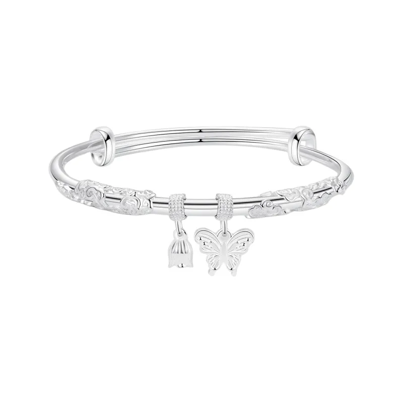 D.Get 999 Fine Silver Bangles Unisex Women's Box-0