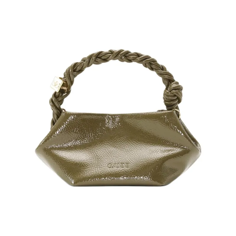GANNI Recycled Leather Shoulder Bag Crossbody Bag Handbag Mini Women's Olive Green-2