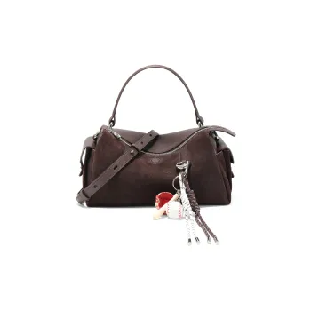 BELLE Cow Leather With Artificial Leather Boston Bag Handbag Large Size Women's Coffee