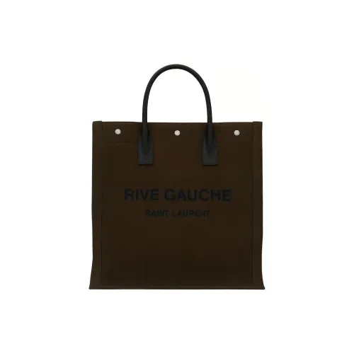 SAINT LAURENT Rive Gauche Canvas With Leather Tote Bag Shopping Bag Canvas Bag Handbags Unisex Dark Army Green