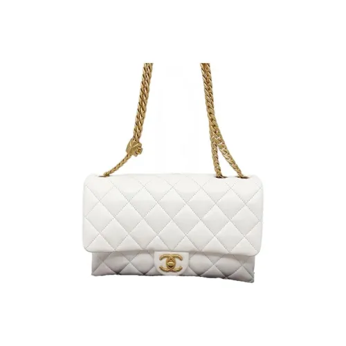 CHANEL Sheepskin Crossbody Bag Shoulder Bag Medium Size Unisex White