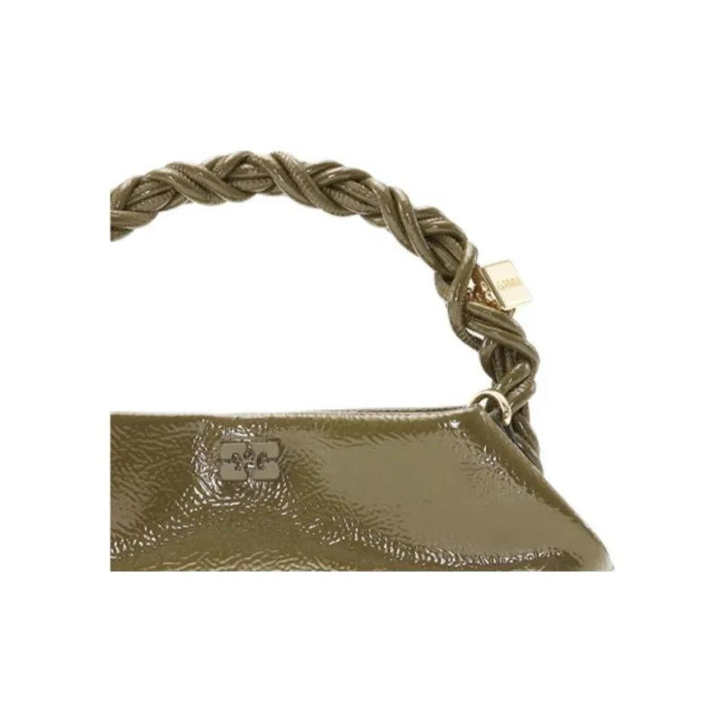 GANNI Recycled Leather Shoulder Bag Crossbody Bag Handbag Mini Women's Olive Green-3