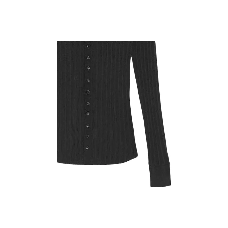 SAINT LAURENT Buttoned Long Sleeved Knitted Shirt-4