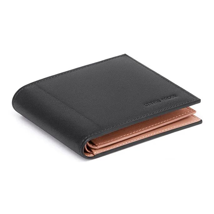 Simvay Clos Cow Leather Coin Purse Document Wallet Clutch Card Holder Men's Black/Dark Blue-3