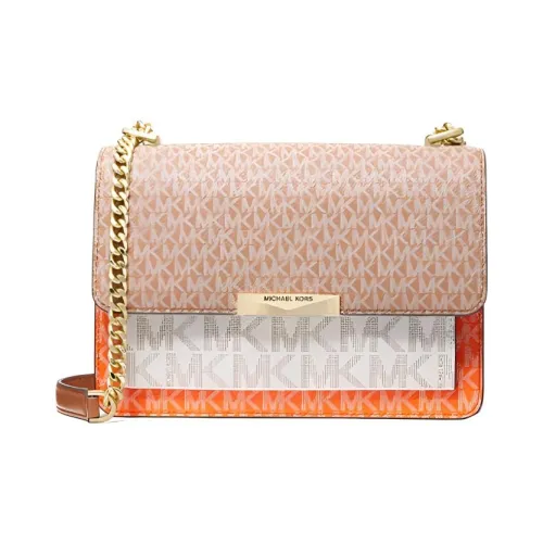 MICHAEL KORS Jade Leather Shoulder Bag Crossbody Bag Large Size Women's Pink/Ecru/Orange Red