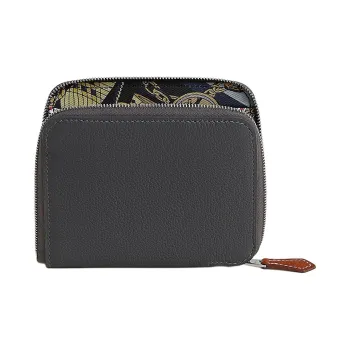 HERMES Evercolor With Barenia Calfskin Wallet Women's Slate & Yellow