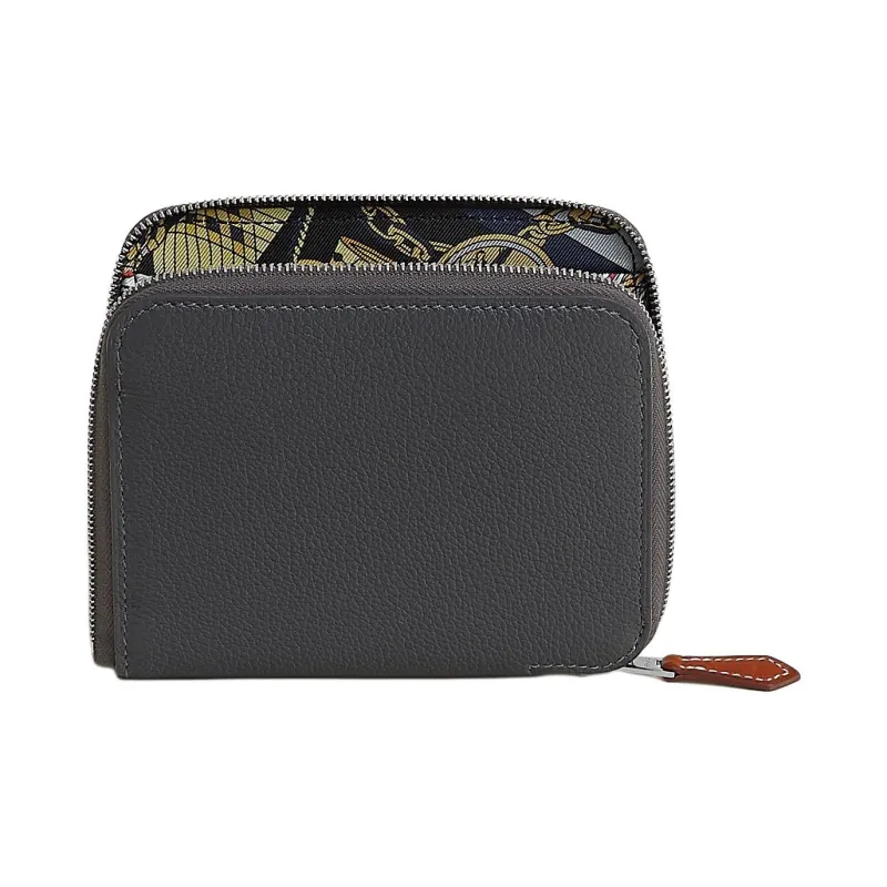 HERMES Evercolor With Barenia Calfskin Wallet Women's Slate & Yellow-0