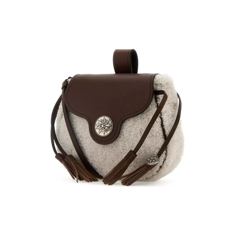 PRADA Shearling Crossbody Bag, Shoulder Bag Small Size Women's Beige & Tan-1