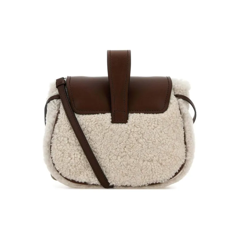PRADA Shearling Crossbody Bag, Shoulder Bag Small Size Women's Beige & Tan-2