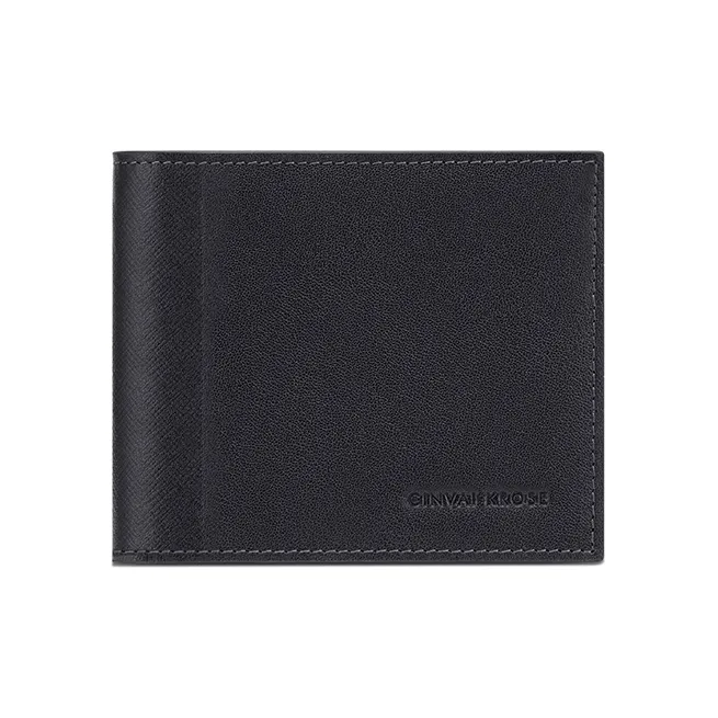 Simvay Clos Cow Leather Coin Purse Document Wallet Clutch Card Holder Men's Black/Dark Blue-1