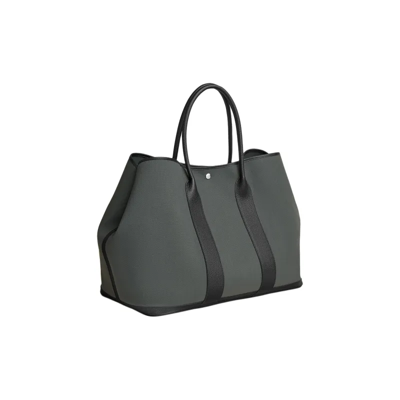 HERMES Garden Party Canvas With Leather Tote Bag Shopping Bag Handbag Women's Vertical Red Forest & Black-1