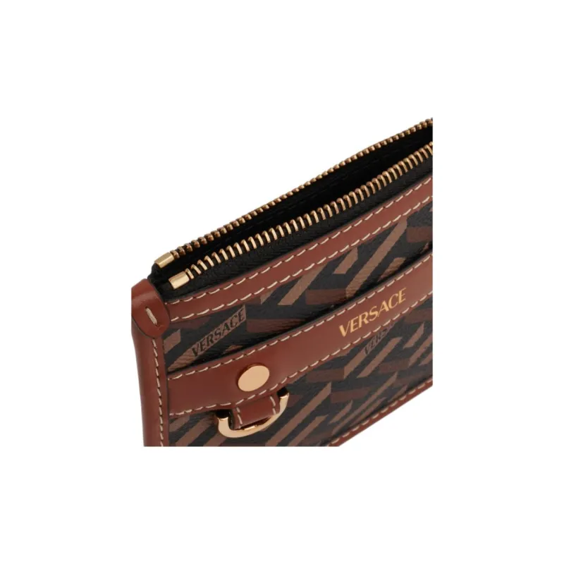 FANSIZHE La Greca Cow Leather Canvas Polyurethane Clutch Unisex Brown-5