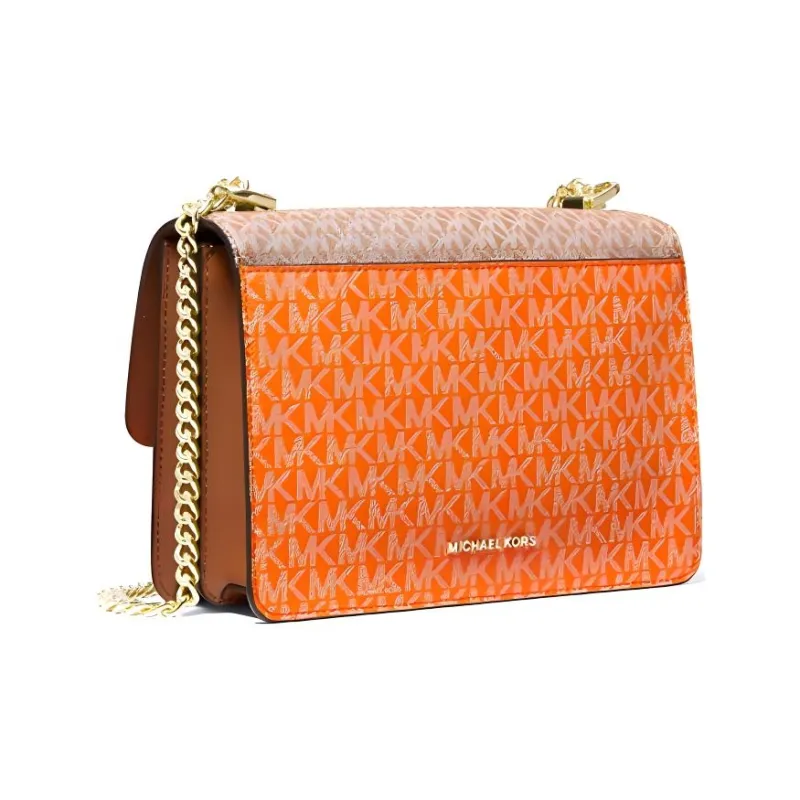 MICHAEL KORS Jade Leather Shoulder Bag, Crossbody Bag Women's Pink/Ecru/Orange Red-1