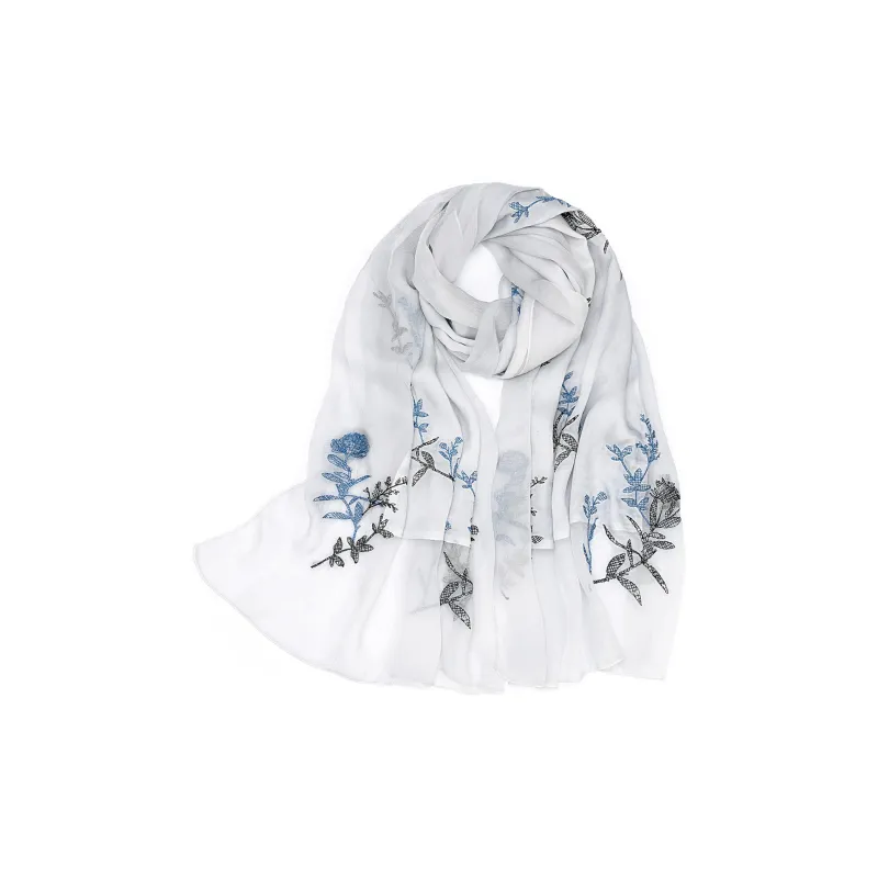 Shanghai Story 100% Mulberry Silk Scarves Women's If Flower Branch Collection-0