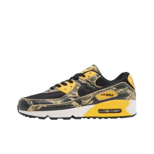 Nike Air Max 90 Anti Slip Wear Resistant Low Top Running Shoes Men's Black Green Yellow