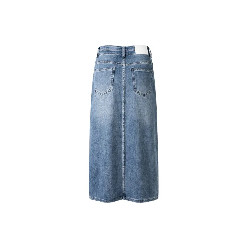 NAVIGARE Denim Long Skirt Women's Dark Pearl Royal Blue-1