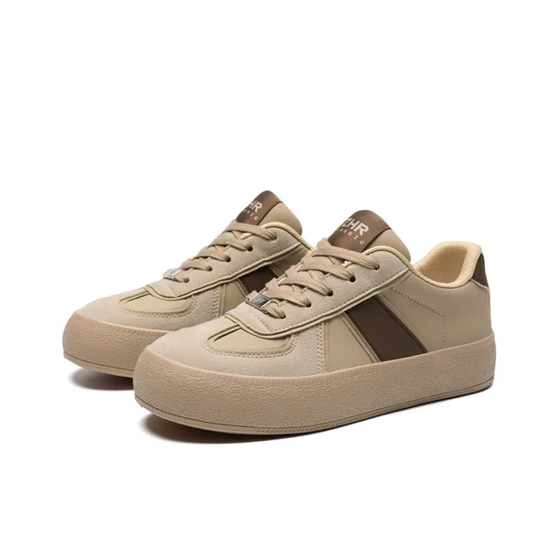ZHR German Army Trainers Cushioning Wear Resistant Low Top Skateboard Shoes Women's Apricot Coffee-1