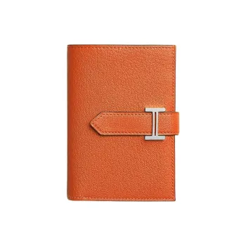 HERMES Bearn Mysore Goat Skin Wallet Women's 0X Aluminum Dan Orange