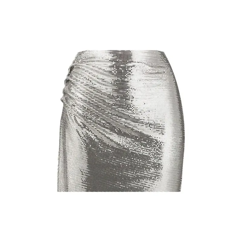 Paco Rabanne Asymmetric Metallic Ruched Midi Skirt-4
