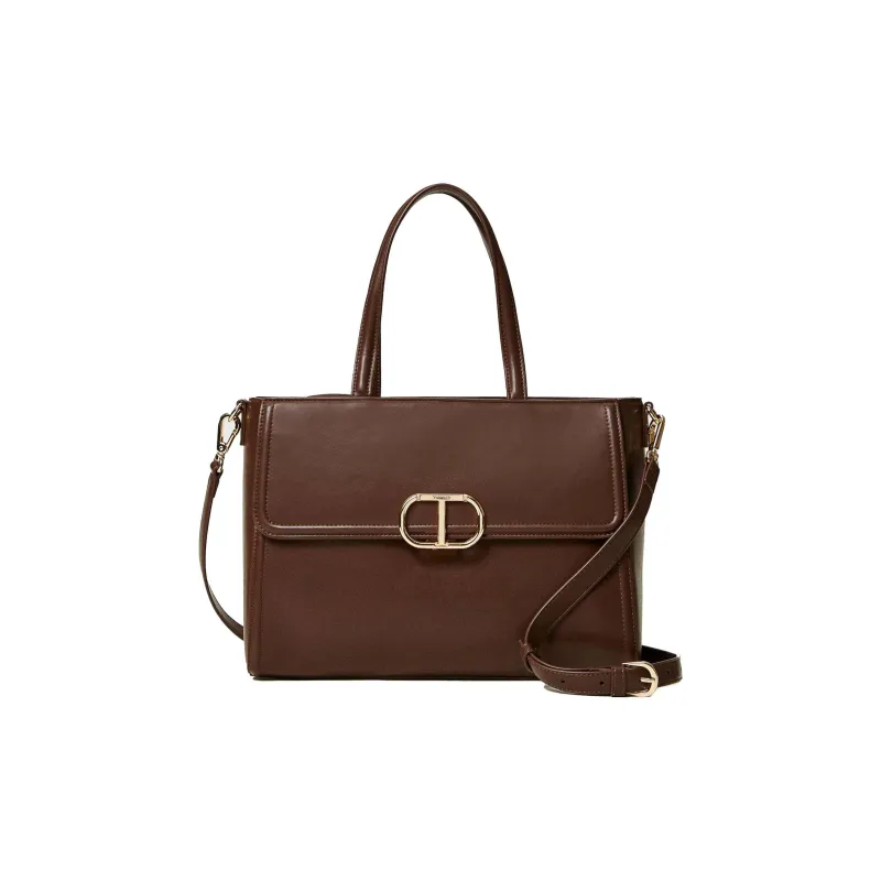 TWINSET MILANO Cow Leather Tote Bag Portable Crossbody Bag Shoulder Bag Women's Chocolate Brown-0
