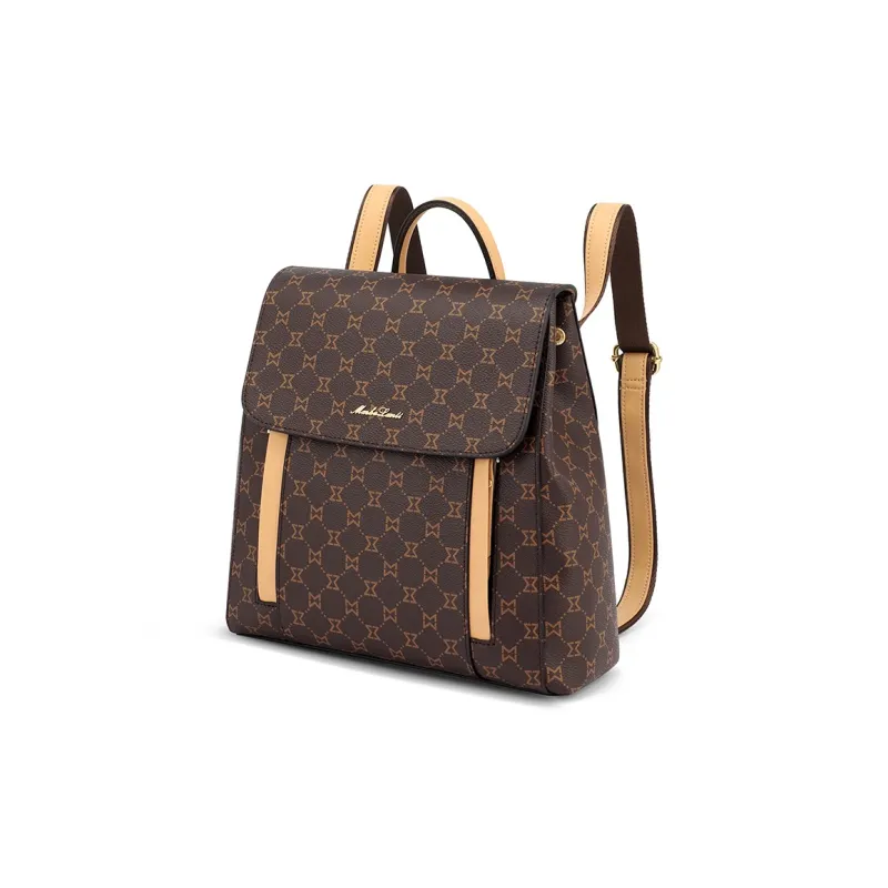 MashaLanti PVC And Synthetic Leather Travel Backpack Women's Dark Brown & Apricot-2