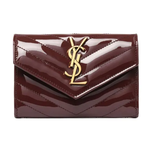 SAINT LAURENT CASSANDRE Patent Leather Wallet Women's Dark Burgundy
