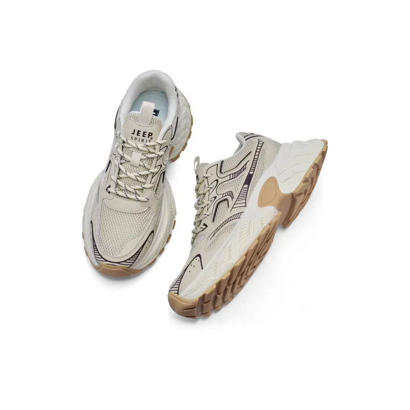 JEEP SPIRIT Cushioning Anti Slip Wear Resistant Breathable Height Increasing Low Top Chunky Sneakers Unisex Light Sandy-4
